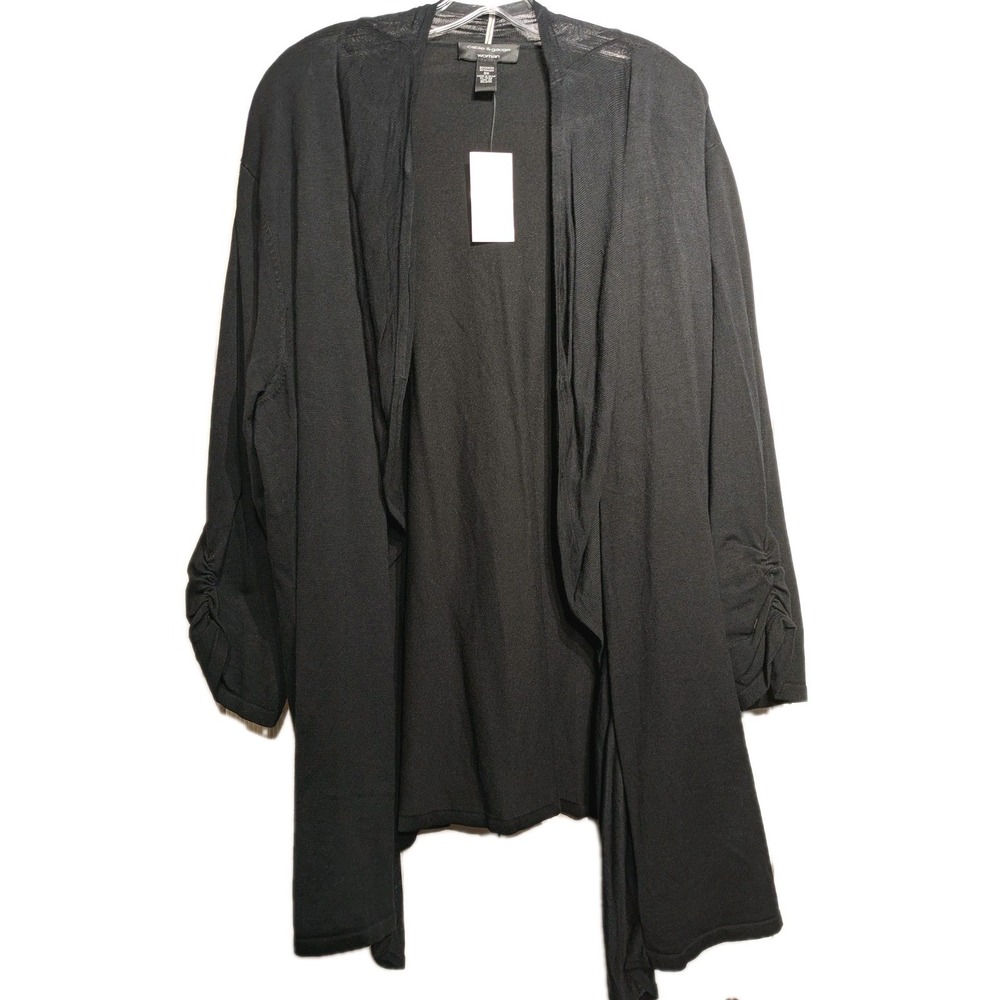 Cable & Gauge Cardigan Sweater Women 3X Black Open Front Ruched Sleeve NWT